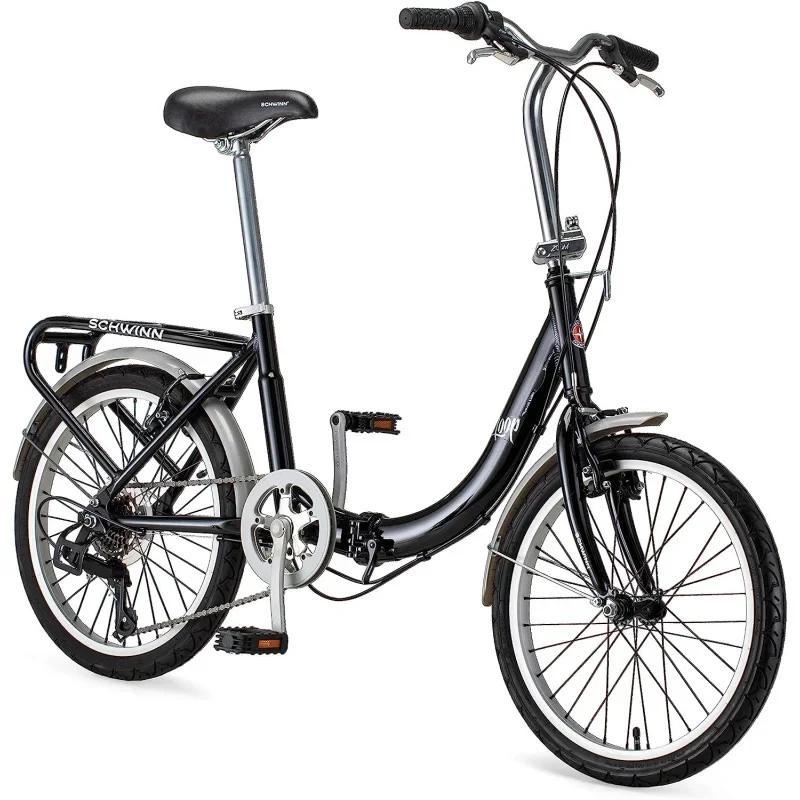 Loop Folding Bike for Adult Men Women, 20-inch Wheels, 7-Speed Drivetrain, Rear Cargo Rack, Carrying Bag Included for Storage