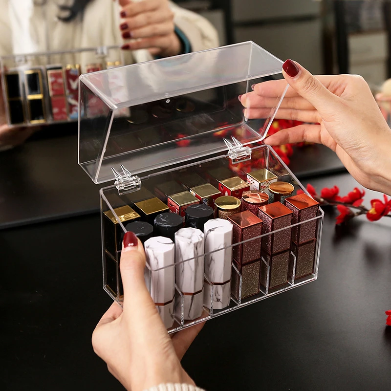 24 Grid Acrylic Makeup Organizer Storage Box Lipstick Box Lipstick Nail Polish Display Stand Holder Cosmetic Organizer Box