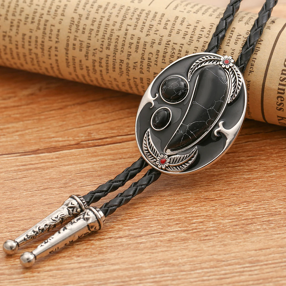 Retro Traditional Indian Style Necktie Black Stone Western Cowboys Gentlemanlike Men Bolo Tie