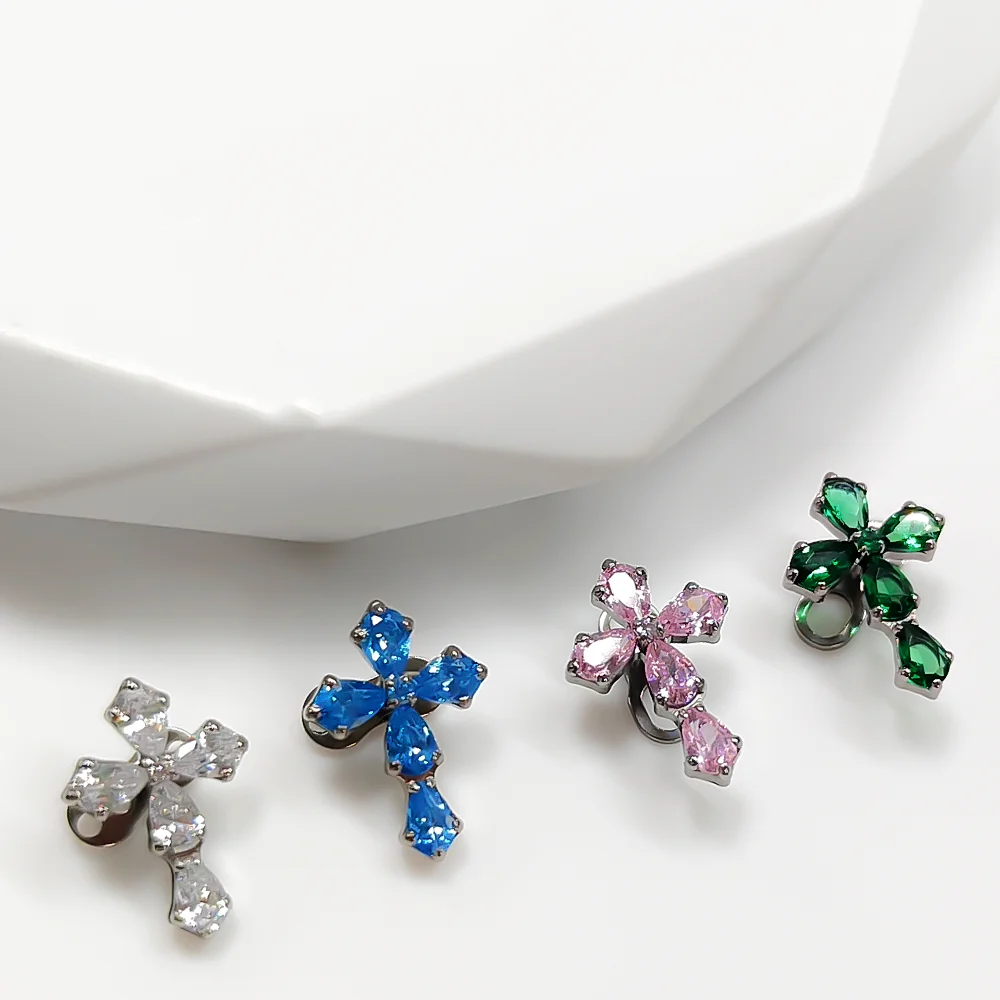 الطبية الصف F136 سبائك التيتانيوم الفاخرة عالية الجودة الصليب زركونيا الترقوة مرساة مسمار المألوف المخفية ثقب المجوهرات