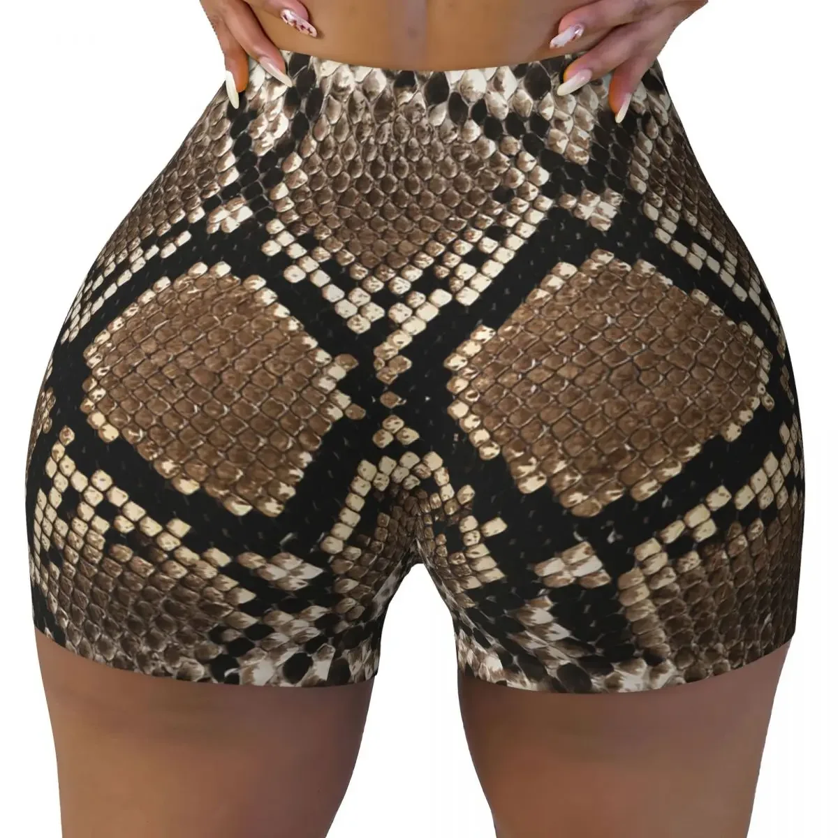 Custom Snake Skin Print Biker Running Workout Shorts Women's Snakeskin Animal Texture Gym Athletic Yoga Shorts