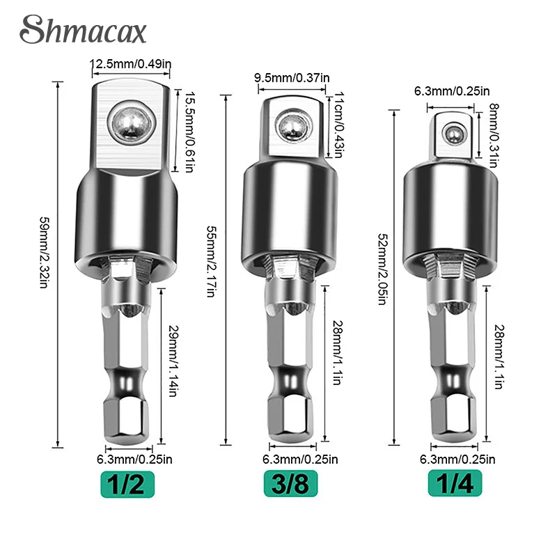 Drill Bit Extension Set With Right Angle Drill Adaptor 360° Rotatable Joint Socket 1/4 3/8 1/2 In Hex Socket Adapter Sets