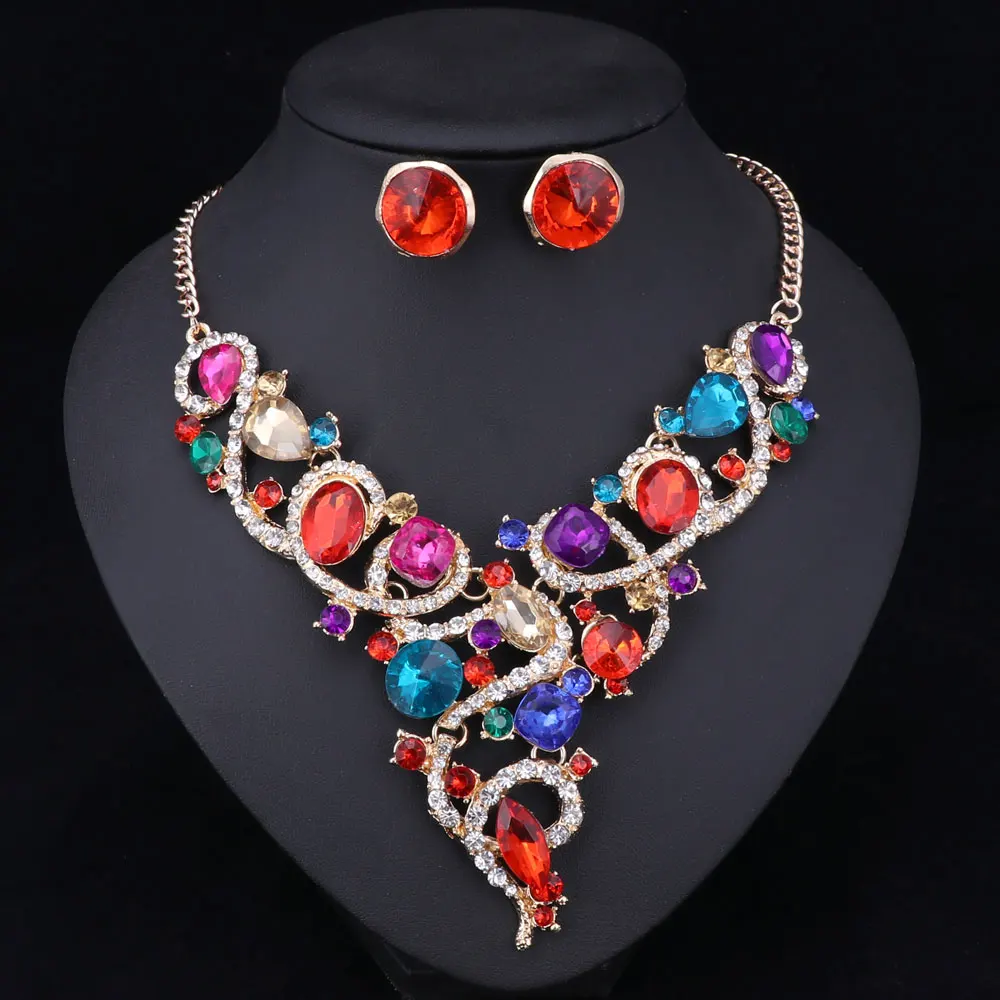 Fashion Brand Jewelry Sets Gold Color Necklace Sets High Quality Wedding Jewelry Party Gifts Bright Colors New