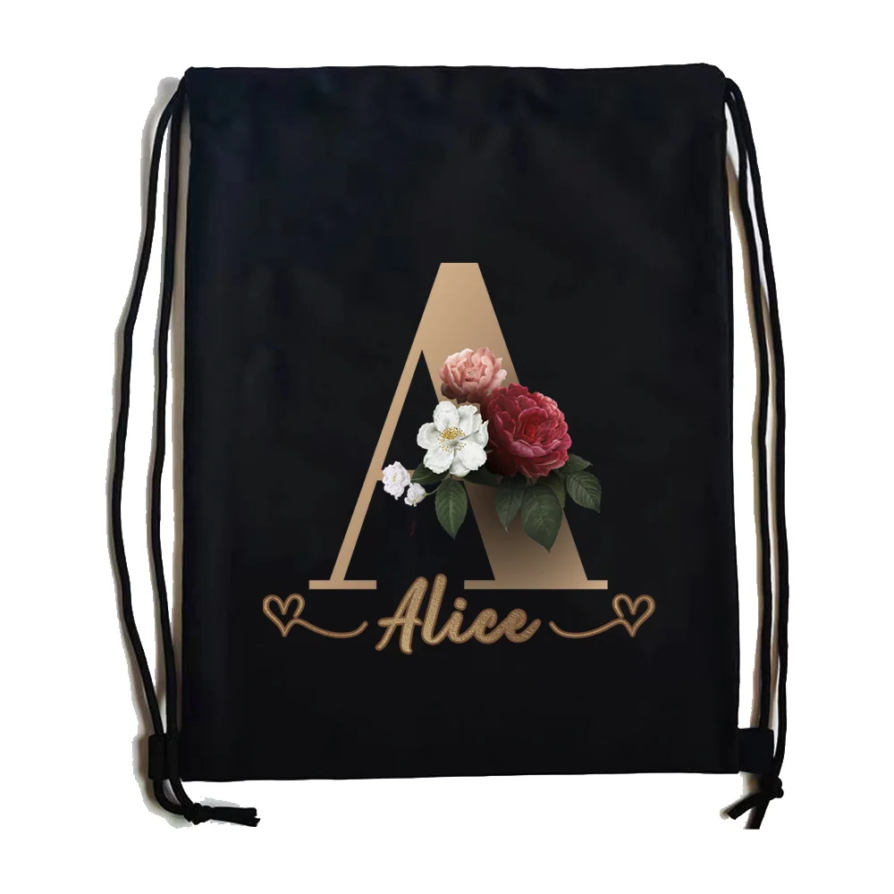 Customized 26 Letter Printed Drawstring Bag for Men and Women Beach Sports Travel Backpack Portable Miscellaneous Bag