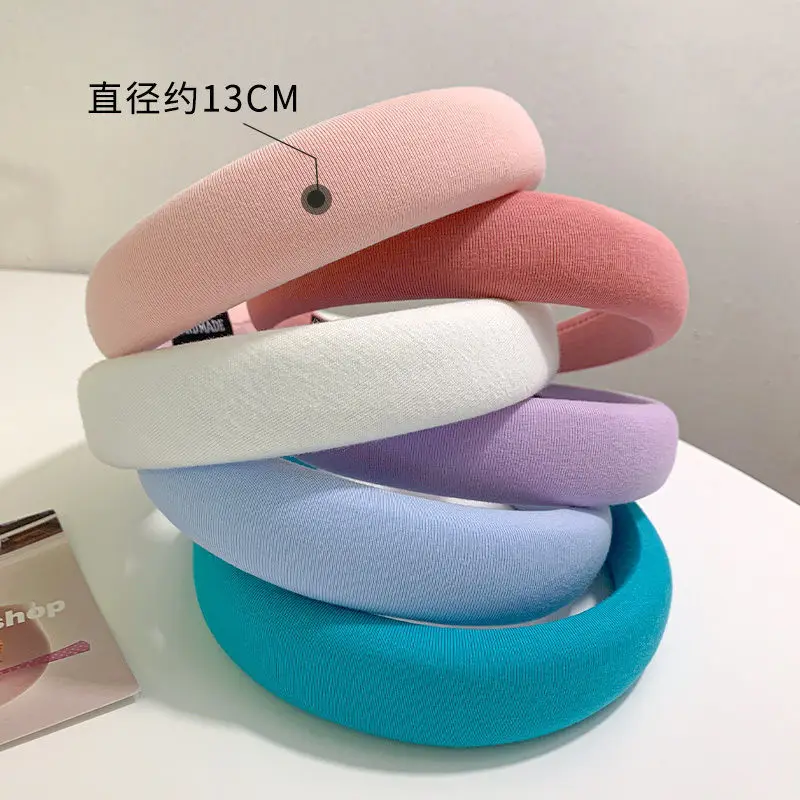 Women Girls Fashion Sponge Wide Edge Candy Color Solid Ornament Hair Hoops Adult Lovely Headbands Female Sweet Hair Accessories