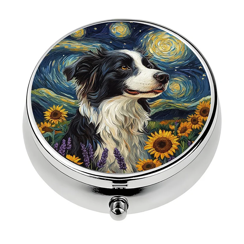 1 starry night border collie-themed storage box with 3 compartments, organizer box, unique travel storage solution