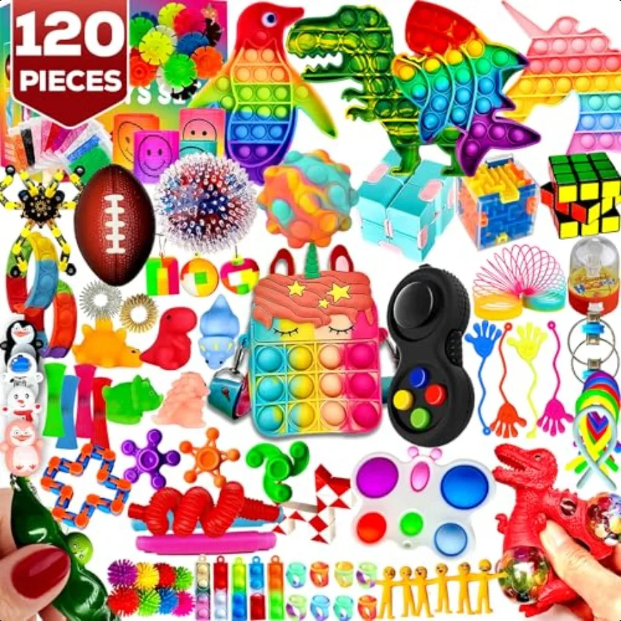 120 Pcs Fidget Toys Pack Pop Sensory Party Favors Set Gifts for Adults Boy Girl Stocking Stuffers Autistic Bulk Goodie Bag Fill