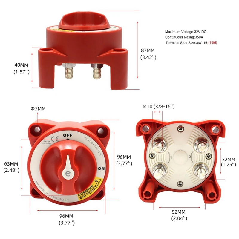 5511E Dual Circuit Plus Battery Rotary Switch Isolators Disconnect 12V-32V 350 Amp E-Series For Car Truck Ship Speedboat Durable