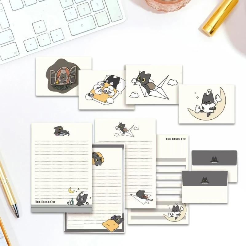 1 Definir papel papelaria gatos Conjunto papel redação e envelopes