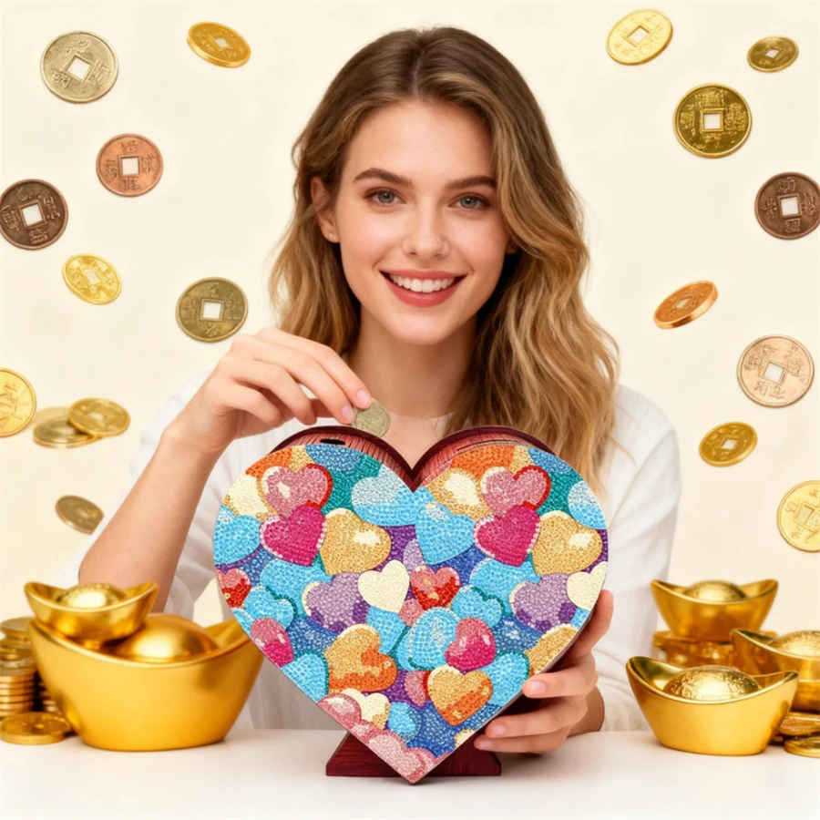 

Creative DIY Diamond Painting Colorful Heart Money-box Piggy Bank DIY Special-shape Diamond Painting Saving Pot Birthday gift