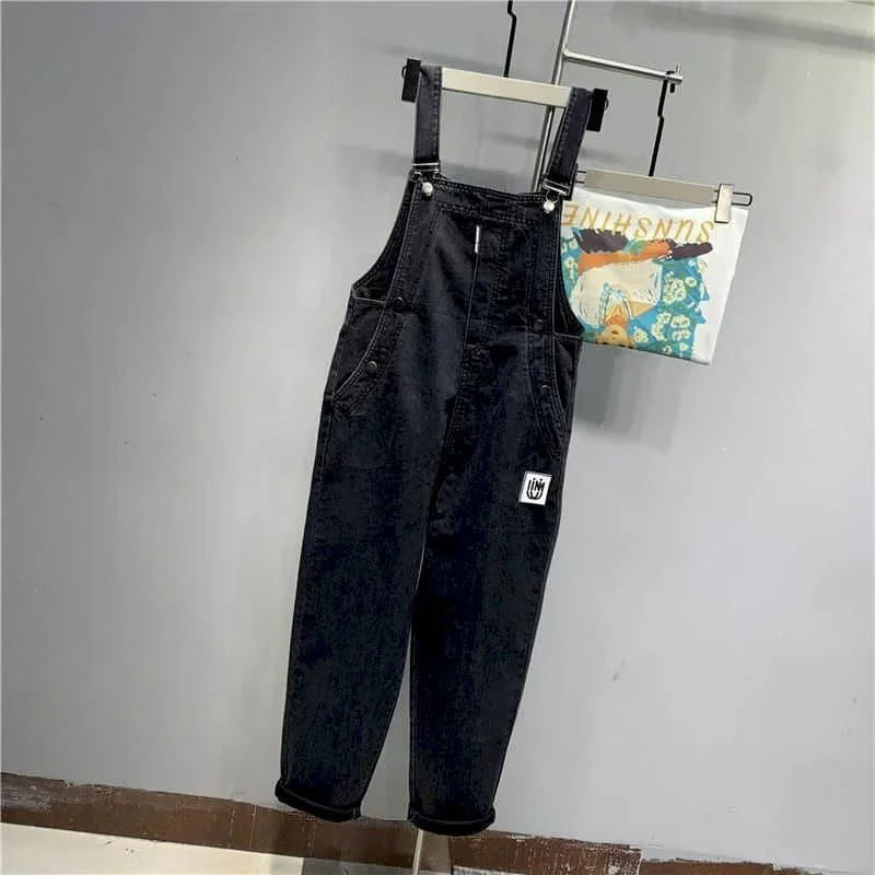 Jumpsuit Solid untuk Wanita Celana Lurus Hitam Dasar Pakaian One Piece Vintage Pakaian Wanita Romper Kasual Longgar Gaya Safari