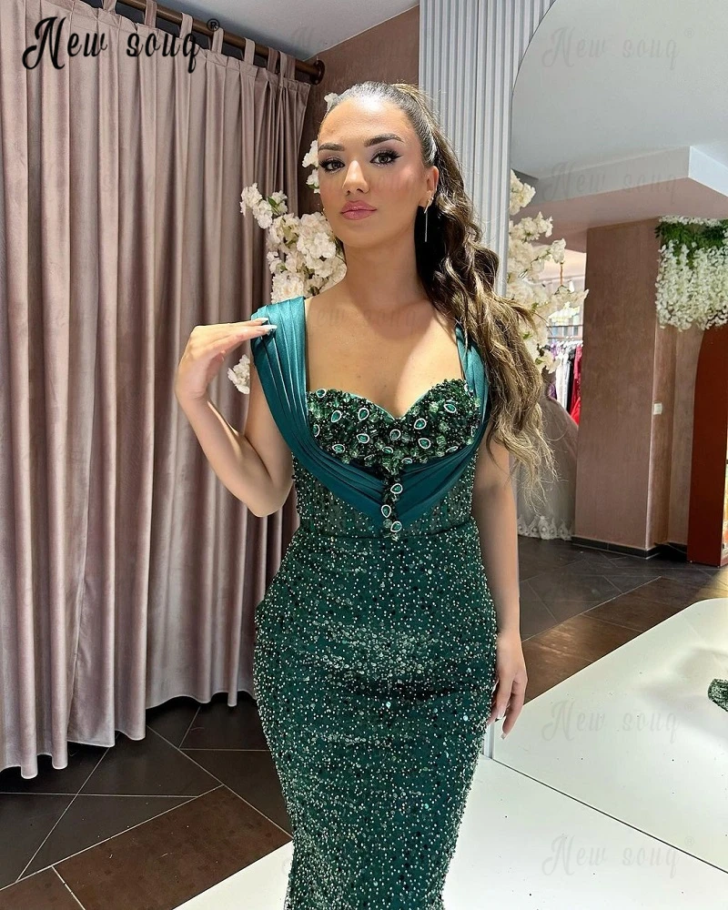 Elegant Emerald Green Beading Party Dress Women 2023 Luxury Wedding Guest Maxi Robe Vestidos De Noche Fashion Prom Dinner Gowns