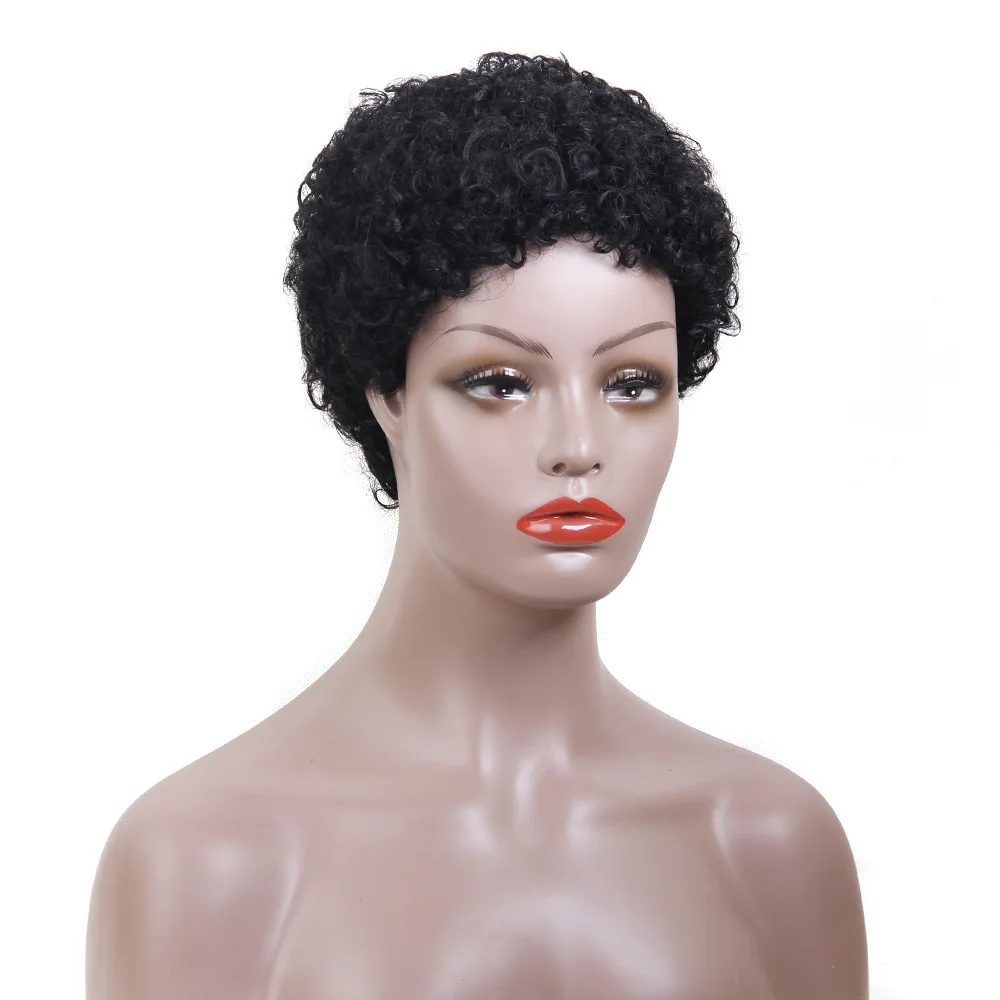 Pelucas rizadas sintéticas para mujer, peluca Afro corta, rizos profundos naturales, cabello negro femenino, peluca afroamericana para fiesta de Dama