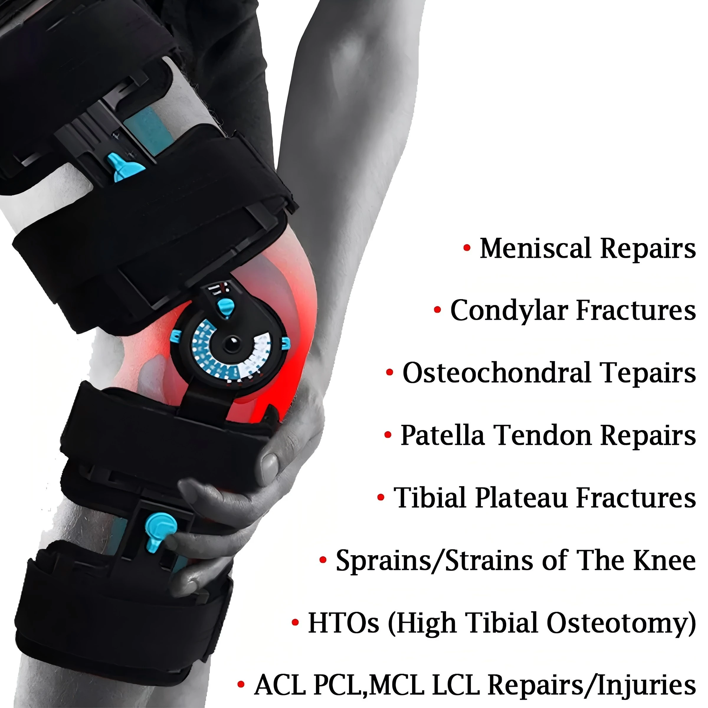 Hinged ROM Knee Brace,Adjustable Knee Immobilizer for ACL, MCL & PCL Injury Recovery,Fits Left or Right,Men & Women