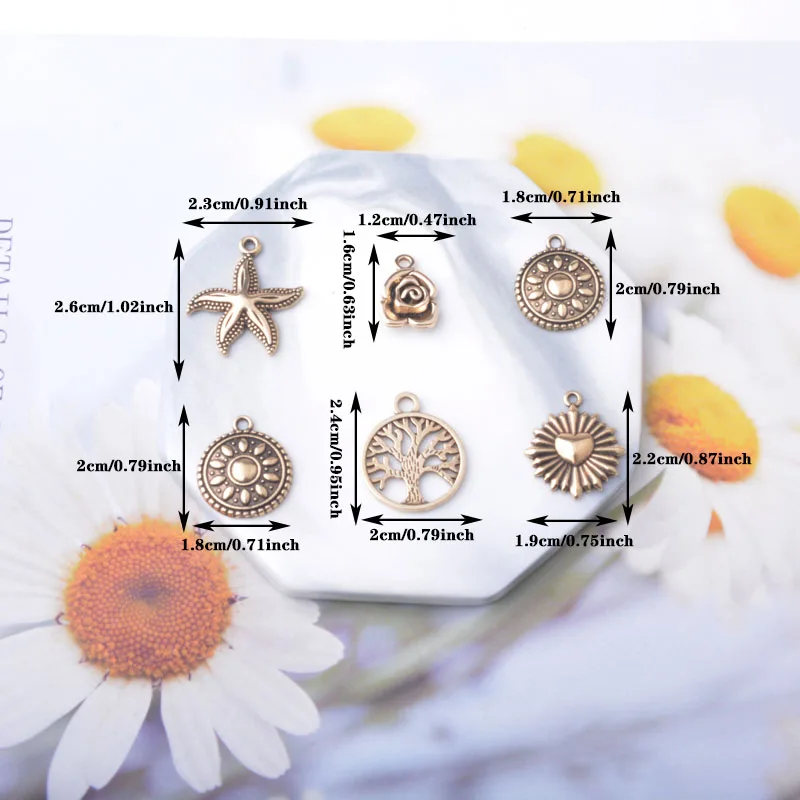 10 Stück/Set Ethnische Zinklegierung Baum des Lebens Anhänger Schmuckzubehör Boho Rose Seestern Anhänger DIY Damenohrringe – Detail 4