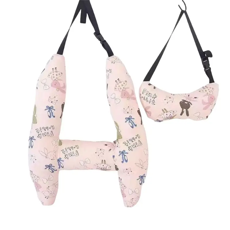 

AC54-Car H Shape Headrest Pillow Kid Car Sleeping Safety Head Travel Pillow Cute Pattern Kid Safety Neck Head Pillow