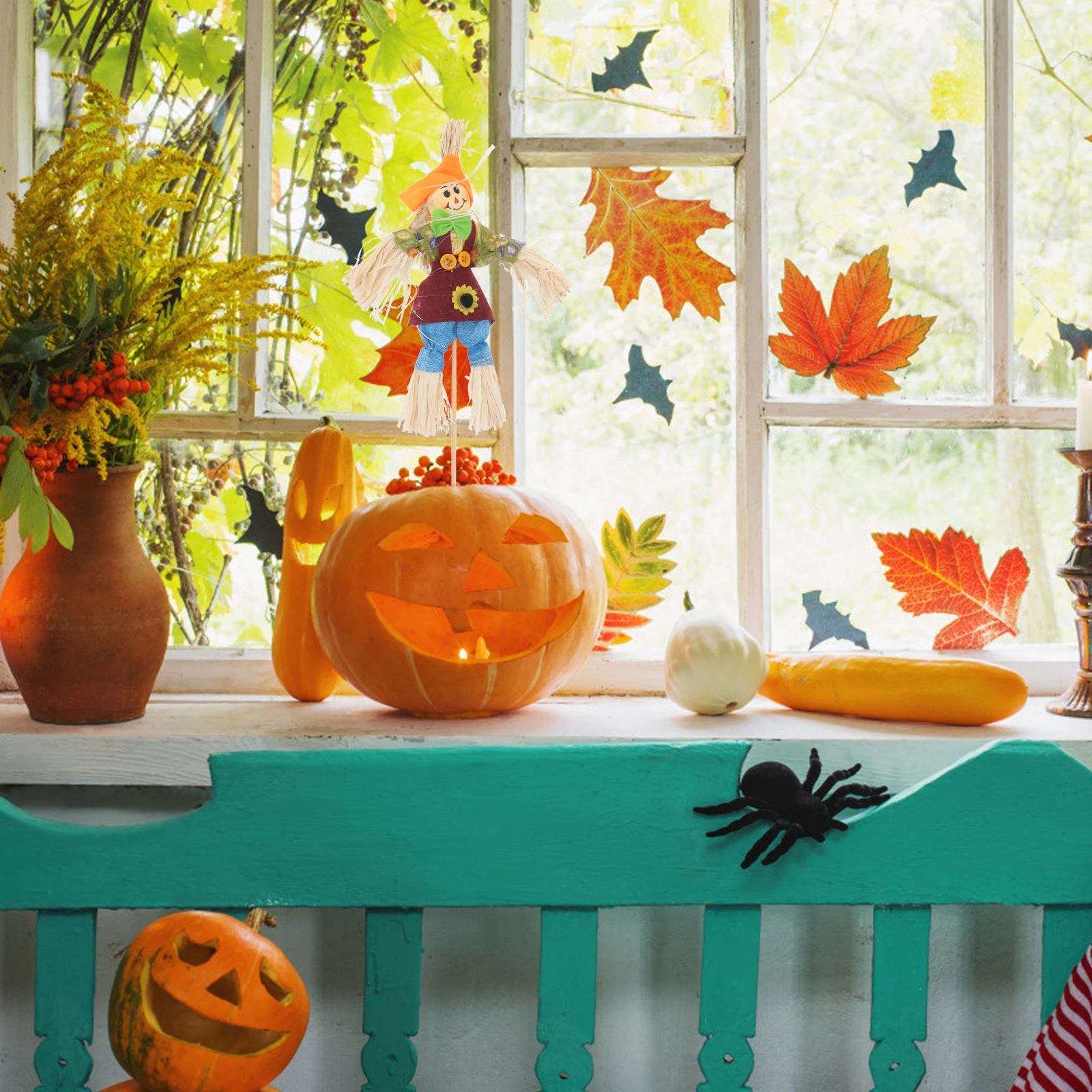 

4pcs Scarecrow Decoration Standing Straw Harvest Fall Outdoor Pumpkin Halloween Garden Statue Lightweight Durable Bamboo Cloth