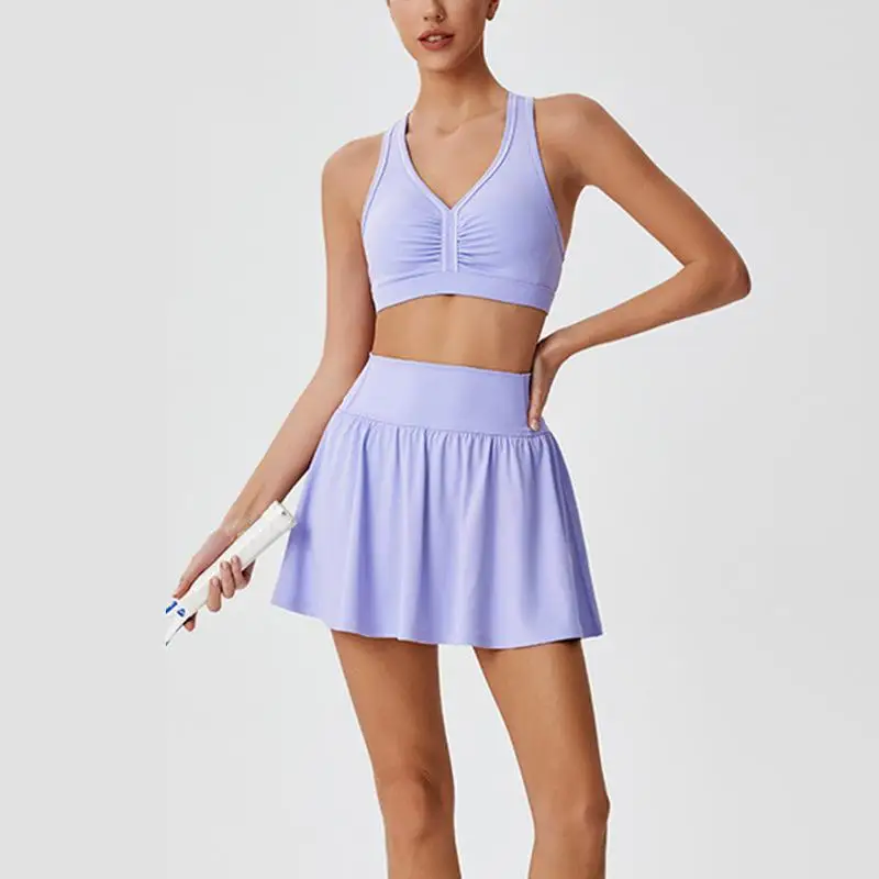 Summer New Yoga Clothing Women's Suit Outdoor Sports Running Beautiful Back Slim-fit Elastic Yoga Fitness Pleated Skirt