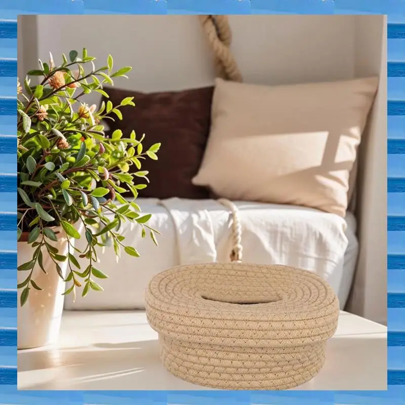 

Nordic Style Rattan Rope Woven Tissue Box, Vintage Napkin Holder, Clutter Storage For Desk & Table Decor In Living Room