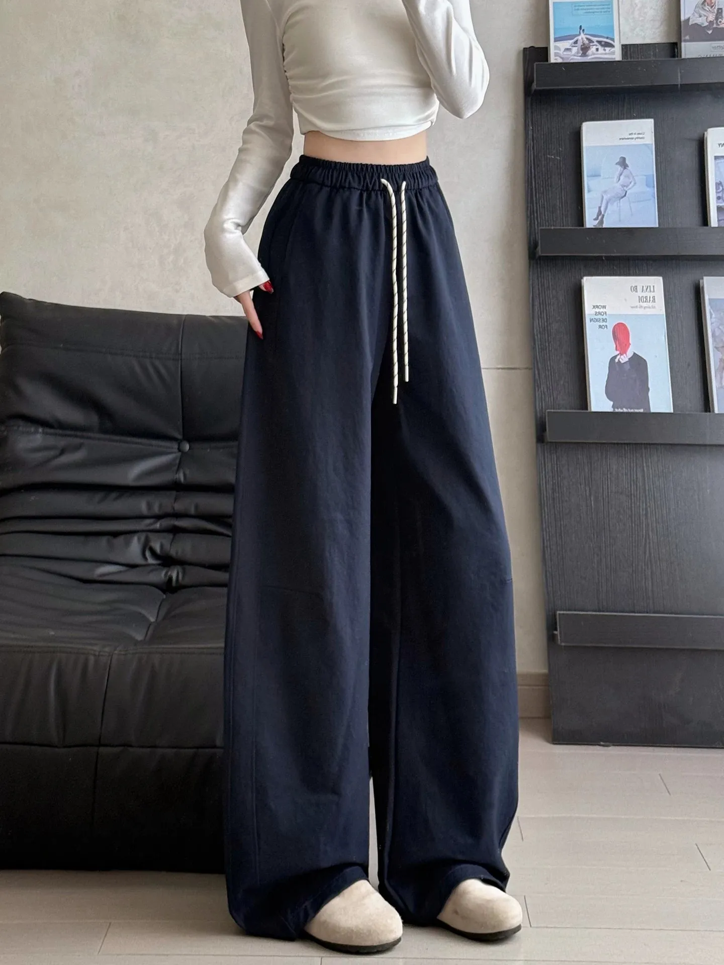 

plus Size Ice Silk Quick Dry Wide Leg Pants Women Summer Casual High Waist Loose Banana Shaped Comfortable Breathable Trousers