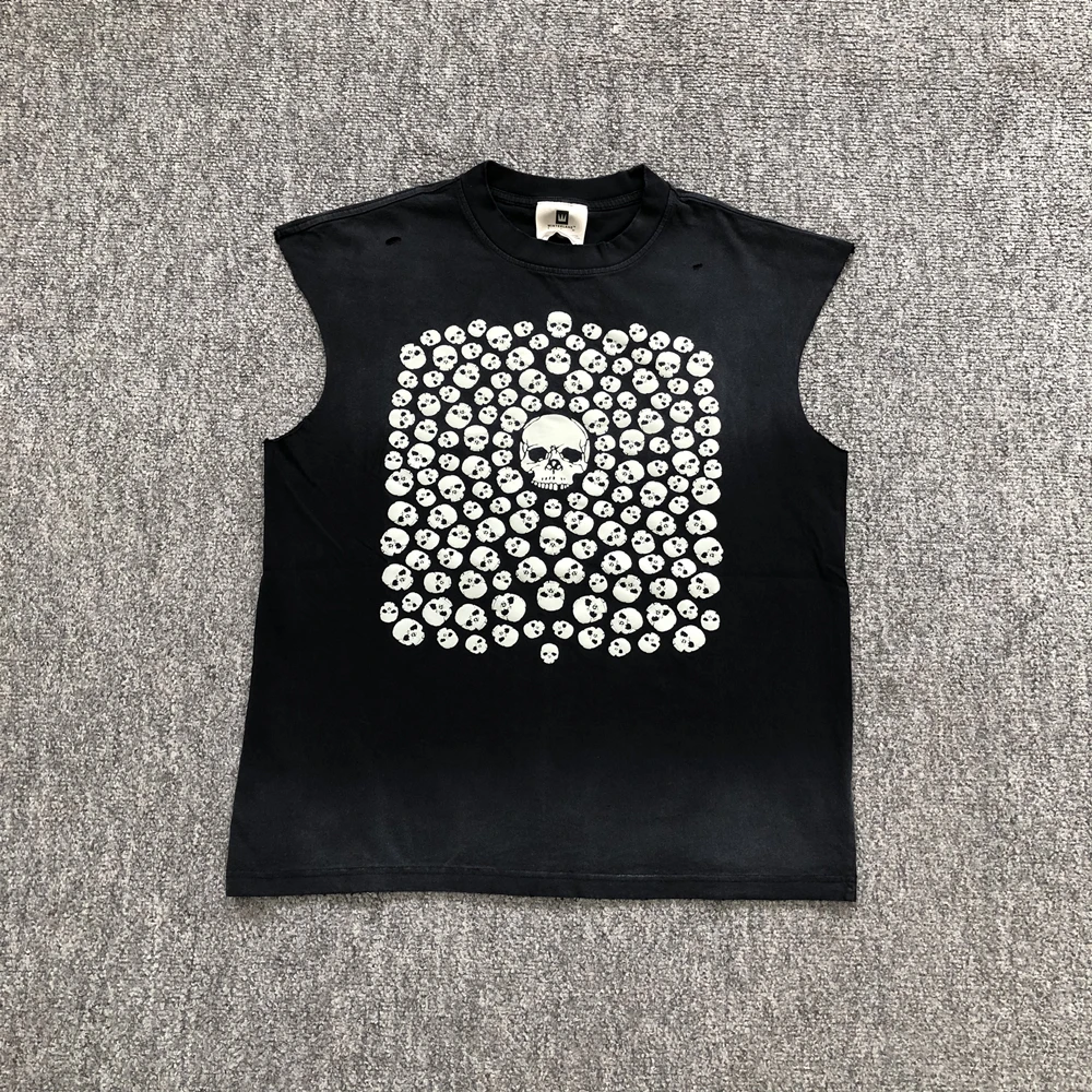Yao Fashion Luminous Printing Graphics Men Tops Tank Casual Streetwear Loose Oversize Vintage Washied Old Vest For Men Unisex