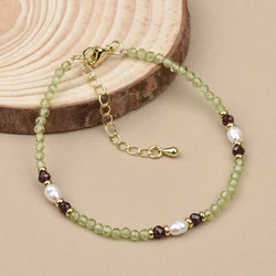 3MM Nature Stone Peridot Garnet and Freshwater Pearl Bracelet Gemstone Bracelet For Women