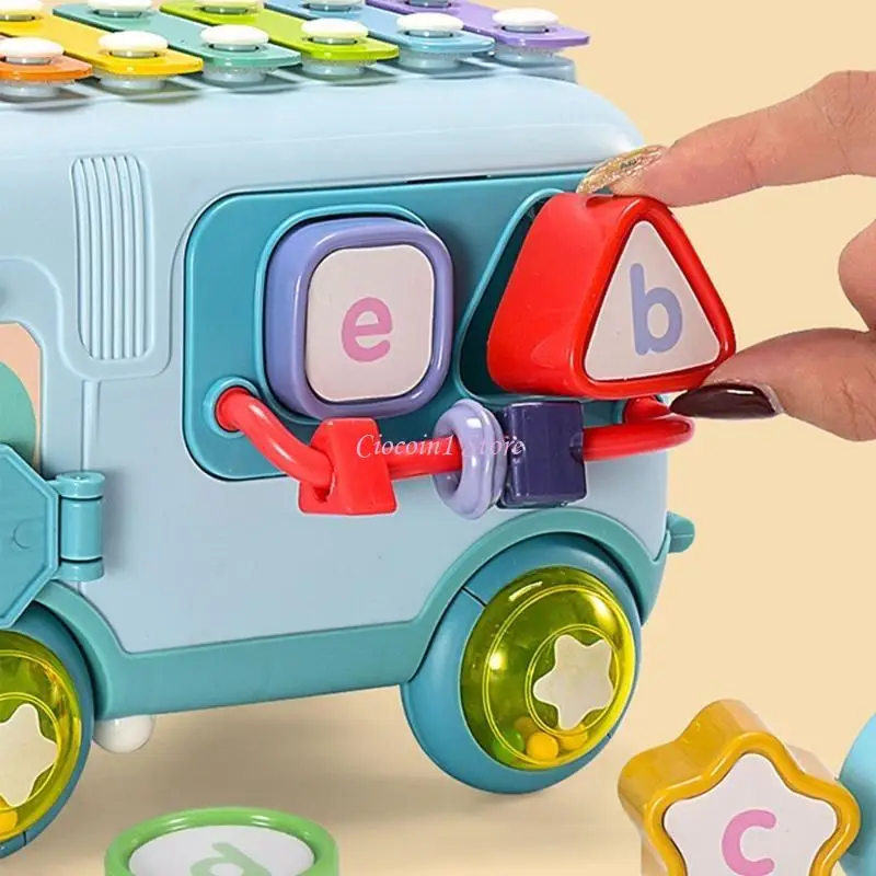 y1ub 지적 스쿨 버스 베이비 장난감 장난감 풀기 학습 교육 딸랑이 장난감