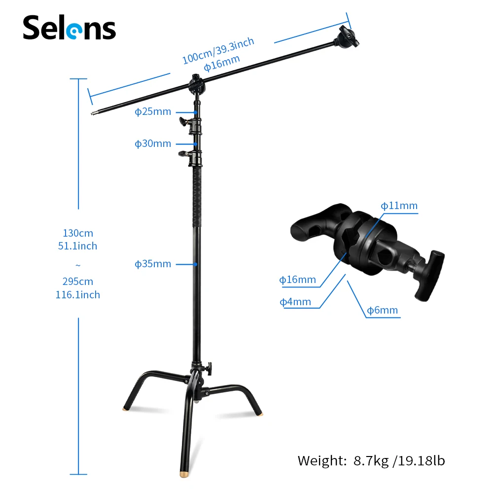 Selens สแตนเลส C-Stand ขาตั้งหลอดไฟขาตั้งกล้อง Boom Arm Magic ขาการถ่ายภาพสำหรับไฟสปอร์ตไลท์,Softbox,photo Studio