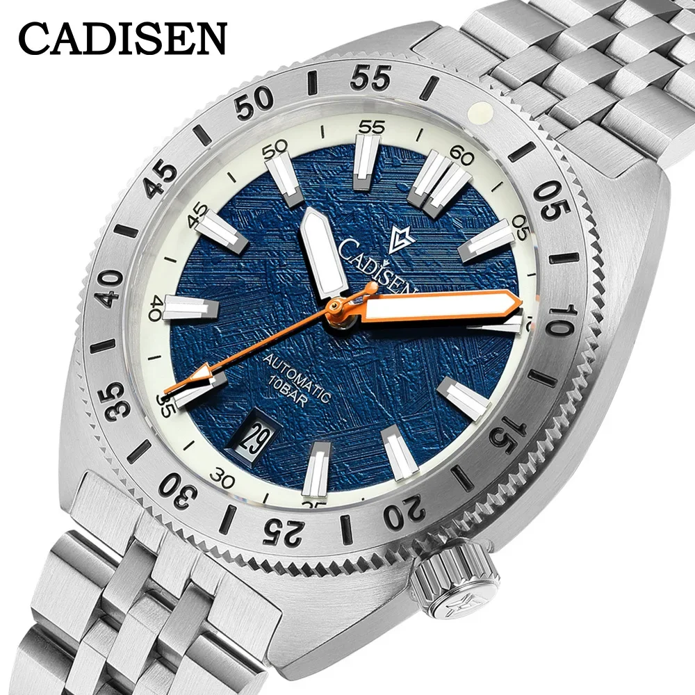 CADISEN-reloj mecánico automático para hombre, cronógrafo con esfera de meteorito, informal, de negocios, resistente al agua, de acero inoxidable NH35A 316L