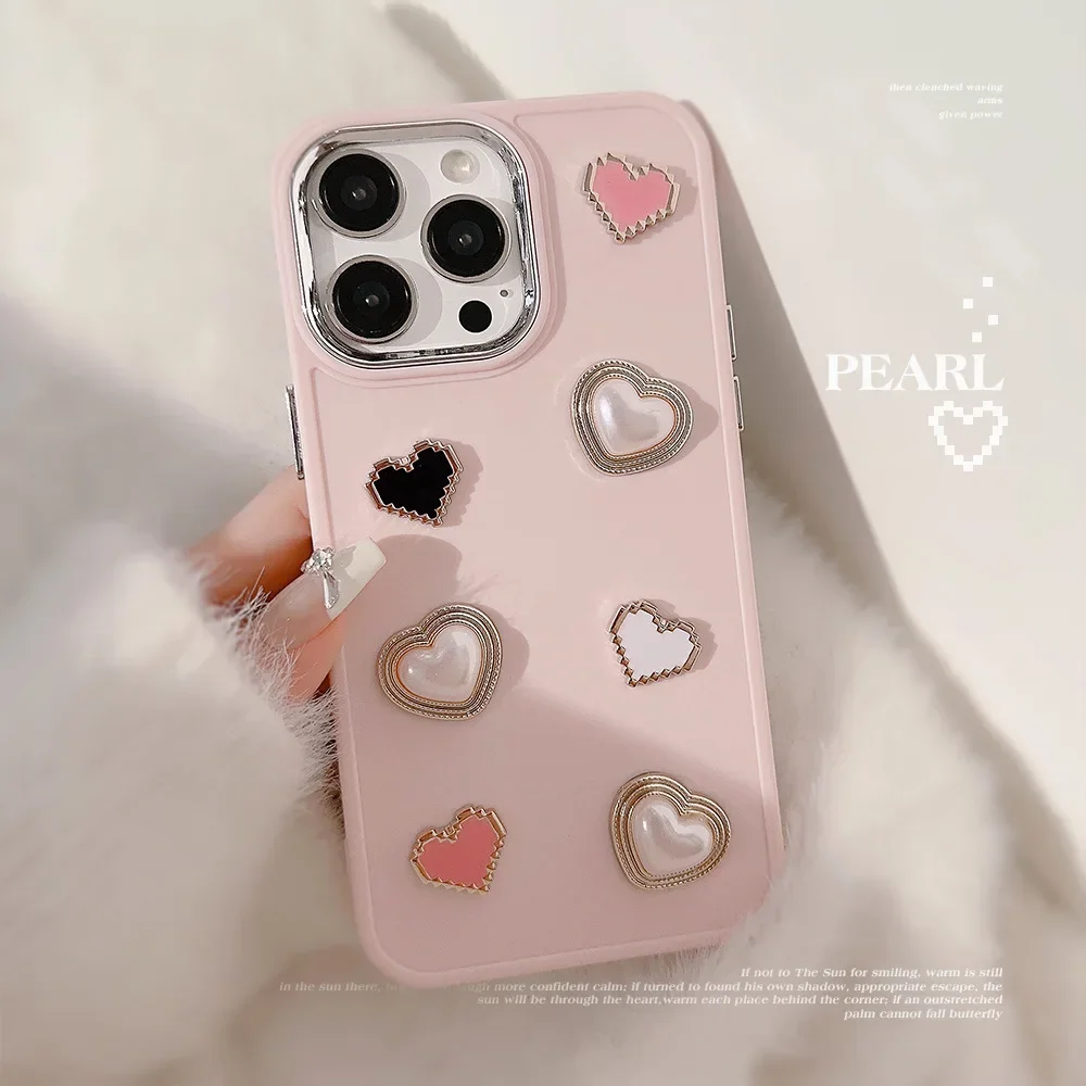 Sweet Love Pearl For iPhone 16 15 14promax Phone Case Three-dimensional Gem For iPhone 13 12pro 11 soft