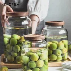 High Borosilicate Glass Acacia Wood Lid Glass Jar Food Airtight Storage Jar Large Storage Container Solid Wood Lid Pickle Jar