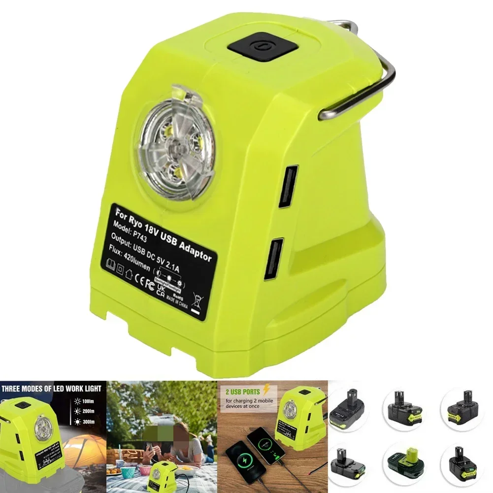 Lithium Battery Adapter Power Tool Accessories For RYOBI 14.4V/18V Lion Battery Dual USB Converter Port With LED Light