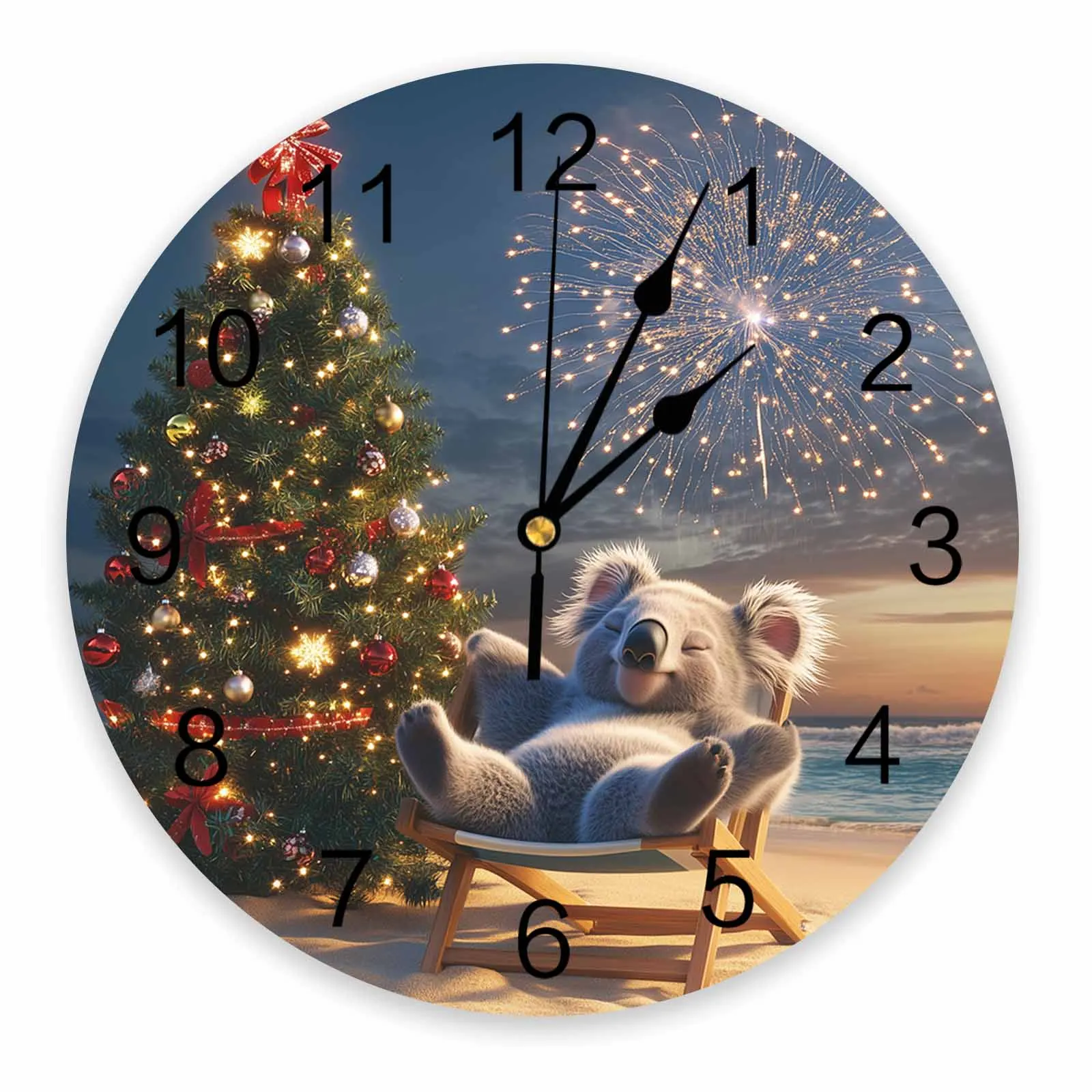 Christmas Winter Beach Koala Wall Clock Large Modern Kitchen Dinning Round Wall Clocks Watches Living Room