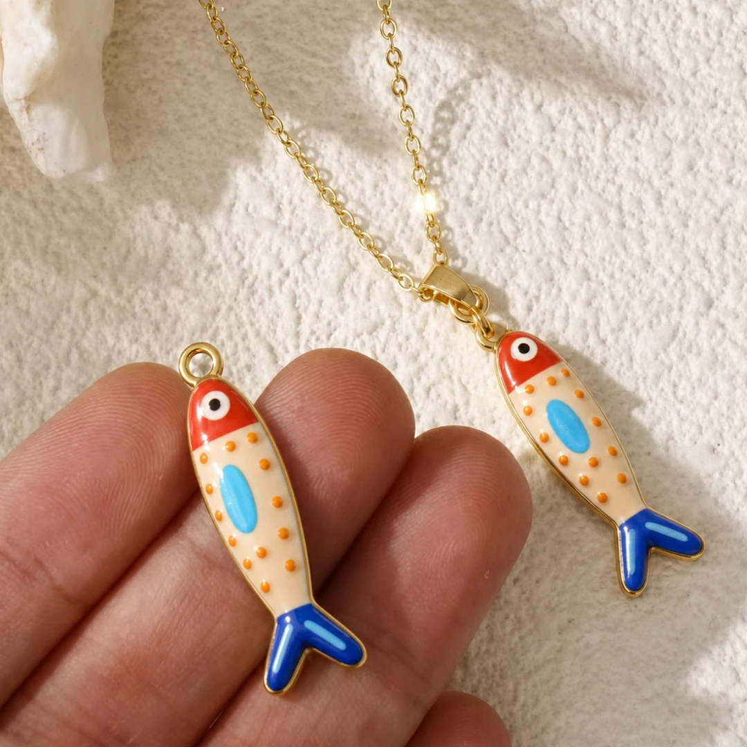 3個入りステンレス製魚型エナメルチャーム、ゴールドペンダント - Fishing Equipment Stores のレビューと価格