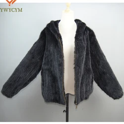2026 New Women Mink Fur Coat Long-Sleeve Hooded Casual Jacket Fashion All-match Zipper Knitted Outerwear Jacket Custom Plus Size
