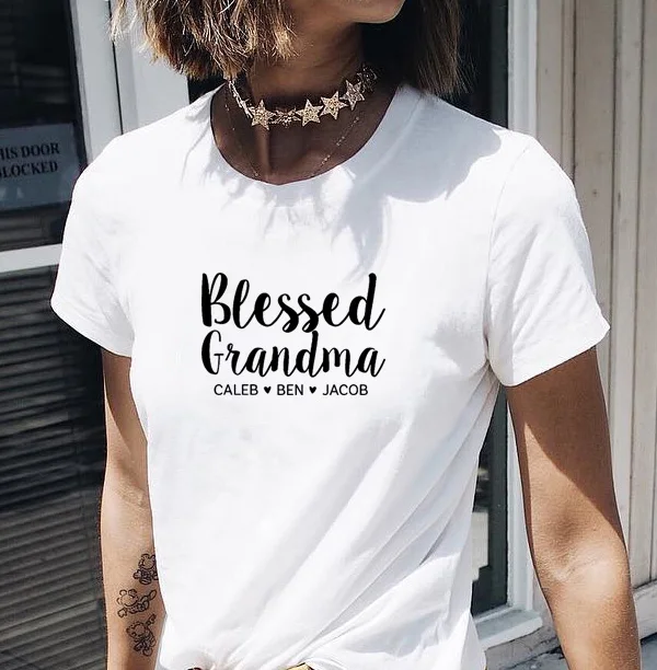 Women Tops Vintage Tee Shirt O-neck T-shirt Femme BLESSED GRANDMA Printed T Shirt Women Harajuku Cotton Funny T Shirt