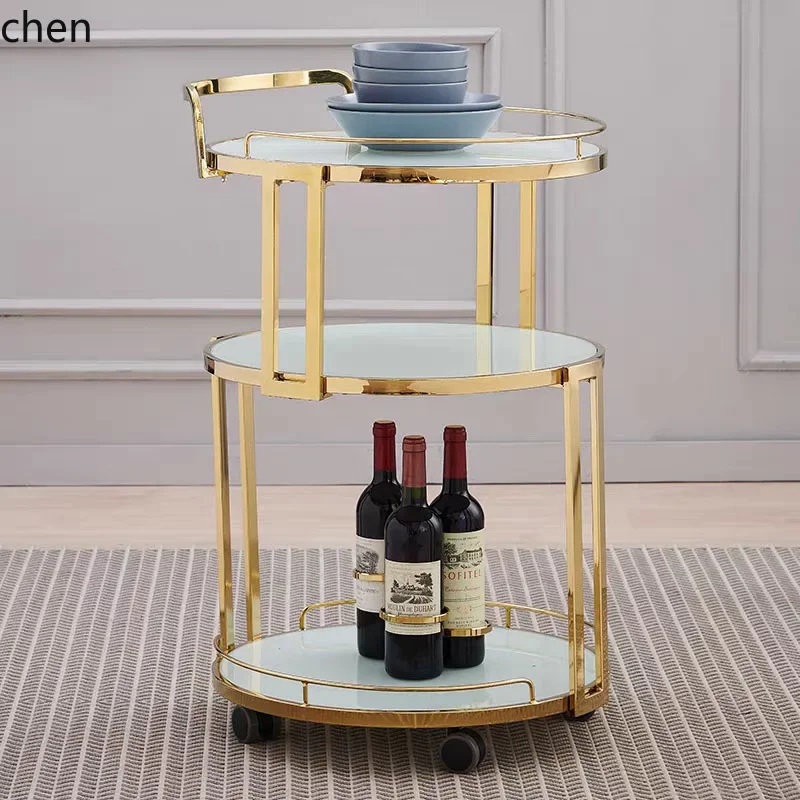 DSALuxury High-End Small Cart Mobile Gold Three-Layer Trolley Beverage Tea Cart