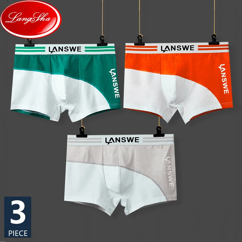 LANGSHA 3Pcs/Set Cotton Boxer Shorts Men Underwear Antibacterial Breathable Elastic Waistband Fashion Male Panties Size L-3XL