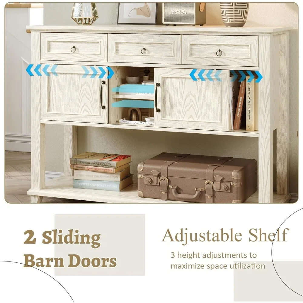 Entryway Table, with 2 Sliding Barn Doors & 3 Drawers, 47 Farmhouse Console Table with Storage Shelf, Rustic Sofa Table