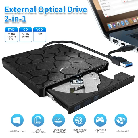 Портативный оптический привод USB 3.0 Type-C для чтения и записи CD/DVD — фото товара
