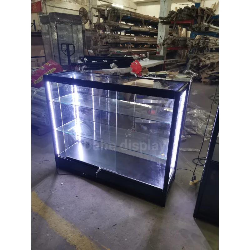 custom.6ft high-end aluminum Full display Easy assemble counter with led glass display cabinet for shopping ma