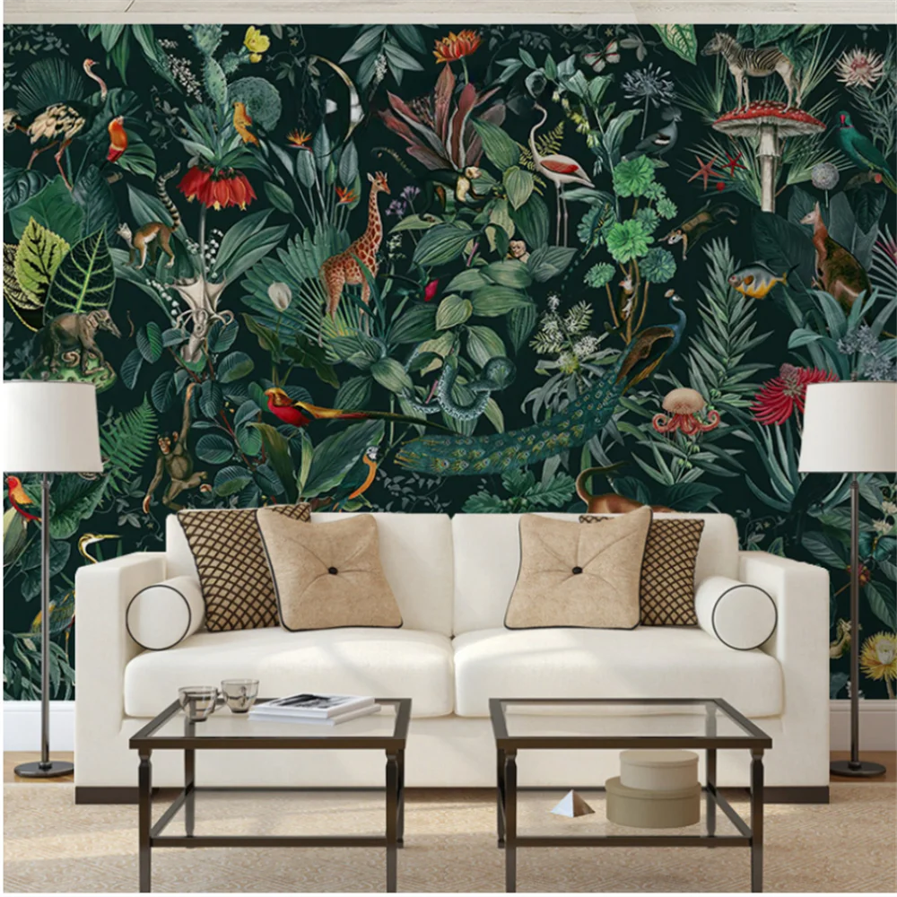 Customize any size wallpaper Vintage Forest Animals Cartoon murals in children\'s room Background Wallpaper Wall covering