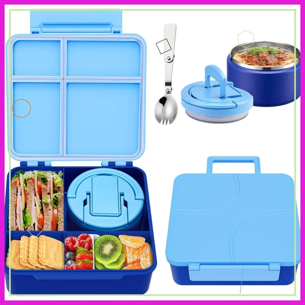 

Kids Leakproof Bento Lunch Box with 8oz Insulated Thermo Food Jar, 4 Compartments for School and Travel