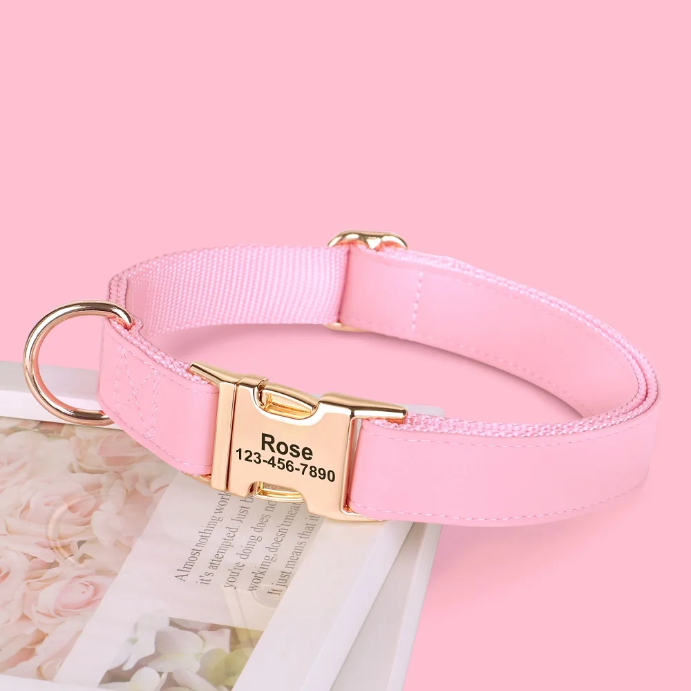 Collar personalizado con hebilla para perro, collares de cuero para mascotas, grabado gratis, perros pequeños, medianos y grandes, Bulldog, Pug