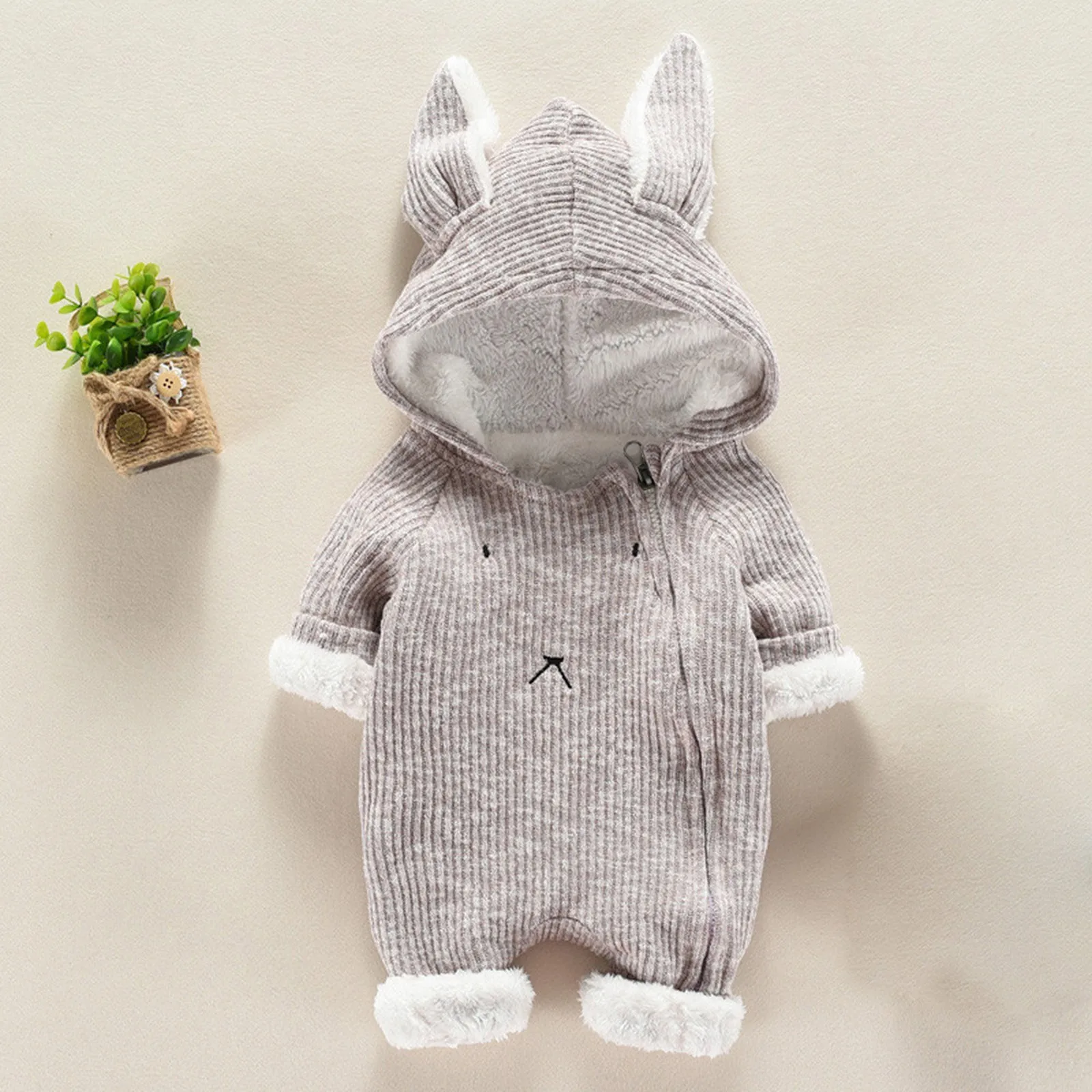 Baby Jumpsuit Winter Newborn Warm Crawling Suit Newborn Infant Baby Boy Girl Cartoon Hooded 3D Ear Romper Jumpsuit Clothes