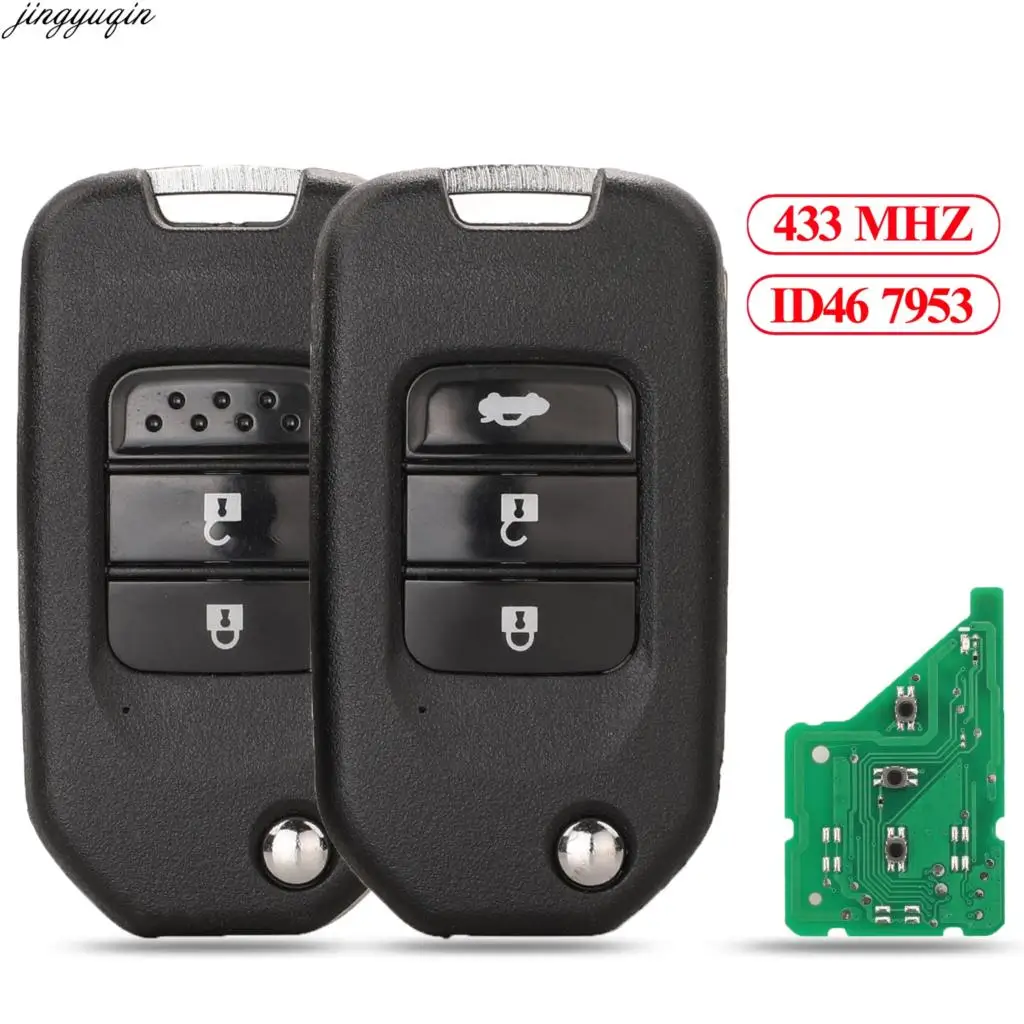 Jingyuqin Remote Car Key 433MHz For Honda Civic Accord City CR-V Jazz XR-V Vezel HR-V FRV Spirior JADE HLIK6-3T/TWB1G721 2/3BTN