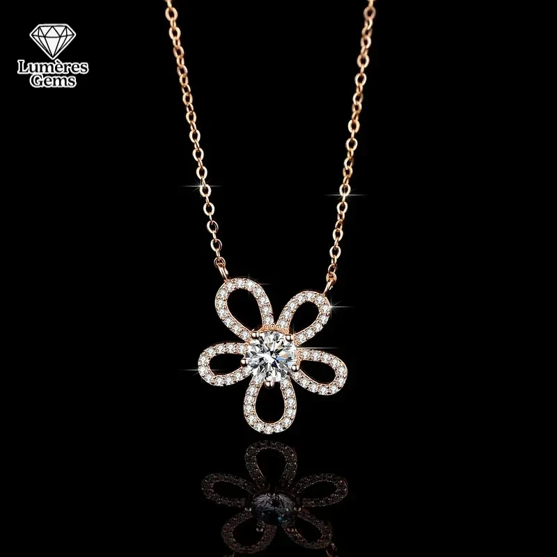 

18K Gold Inlaid , Moissanite Women'S Sunflower Necklace, D-Color VVS1 Diamond Pendant, Fashionable Collarbone Chain