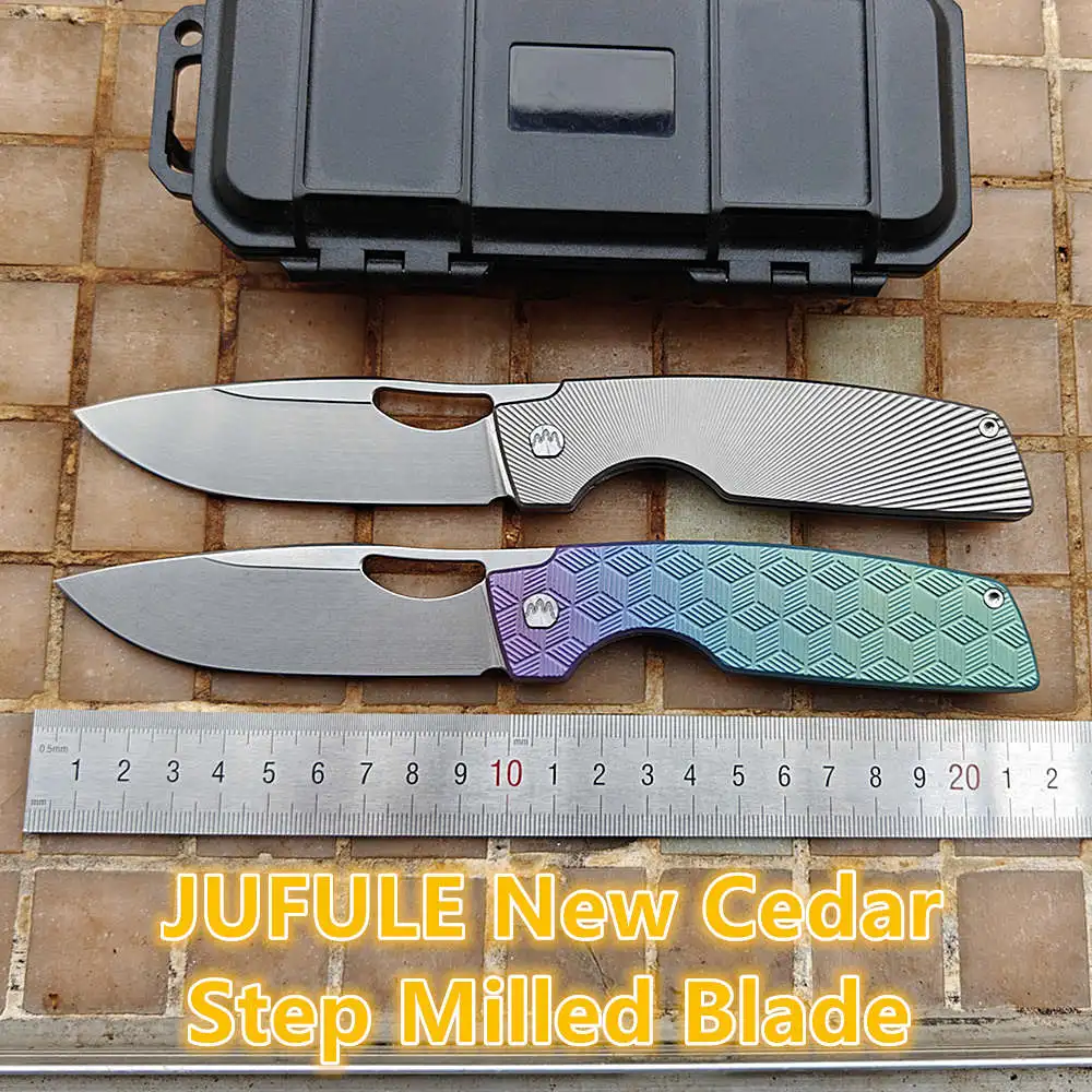 JUFULE 2026 Cedar Step Milled Blade Utility Knife Titanium Handle Ceramic Bearings 154CM Pocket Hunting Outdoor EDC Camping Tool