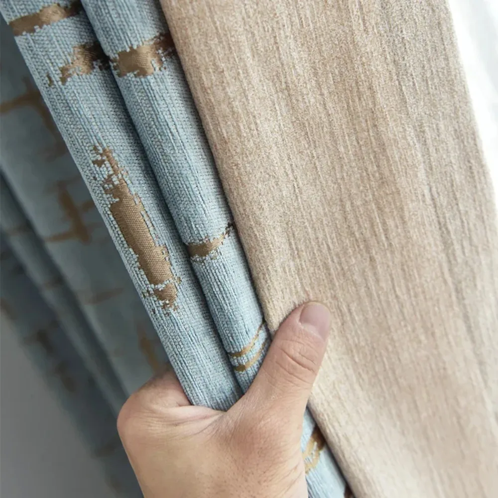 Nordic Style Luxury Fashion Thickening Chenille Soft Full Shading Sound Insulation Curtains for Living Dining Room Bedroom