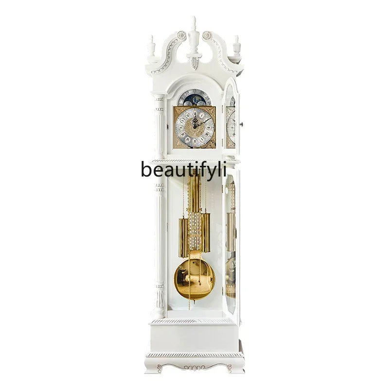 

Light luxury and atmospheric European mechanical floor clock, guest hall villa, retro American white vertical pendulum clock